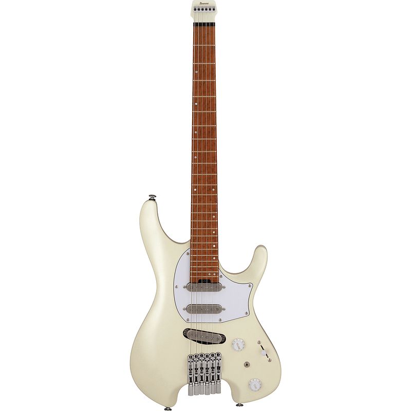 Foto van Ibanez ichika nito signature ichi10 vintage white matte headless elektrische gitaar met gigbag