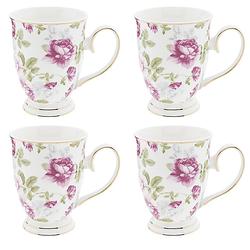 Foto van Haes deco - mokken set van 4 - 12x8.5x11 cm / 300 ml - met bloemen - mok