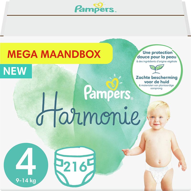 Foto van Pampers - harmonie pure - maat 4 - mega maandbox - 216 luiers