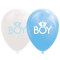 Foto van Wefiesta ballonnen baby boy 12 cm latex blauw/wit 8 stuks