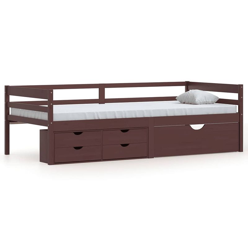 Foto van The living store bedframe - grenenhout - 206 x 96 x 65 cm - donkerbruin