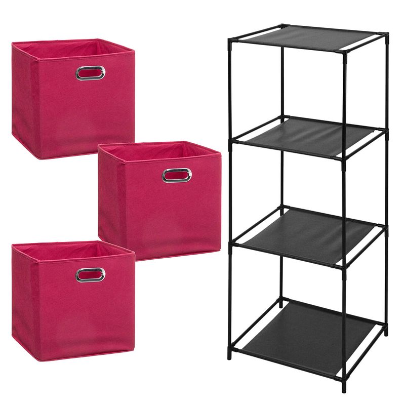 Foto van 5five opbergrek smartrack - met 3x mandjes stof - roze - 34 x 98 cm - opbergkastjes