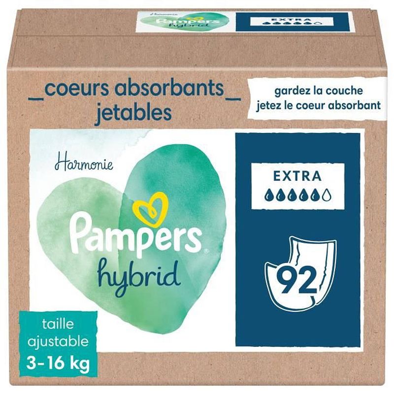 Foto van Pampers hybride wasbare luiers absorberende harten wegwerp x92