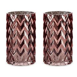 Foto van Bloemenvazen 2x stuks - luxe decoratie glas - roze - 11 x 20 cm - vazen