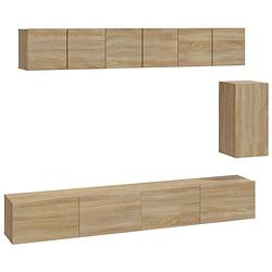 Foto van The living store tv-meubelset - klassiek sonoma eiken - wandgemonteerd - 3x 60x30x30cm - 1x 30.5x30x60cm - 2x