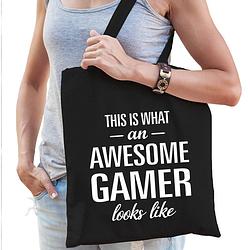 Foto van Awesome gamer cadeau tas zwart voor dames - feest boodschappentassen