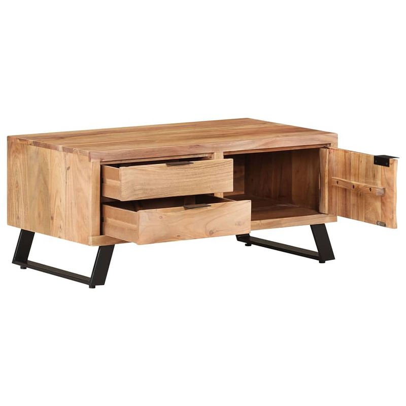 Foto van The living store houten woonkamertafel - salontafel met deur en 2 lades - massief acaciahout - 90x50x40cm