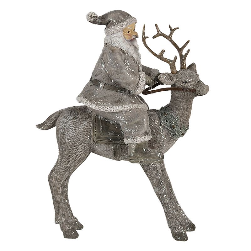 Foto van Haes deco - kerstman deco figuur 16x8x21 cm - grijs - kerst figuur, kerstdecoratie