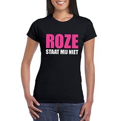 Foto van Roze staat mij niet t-shirt zwart dames xl - feestshirts