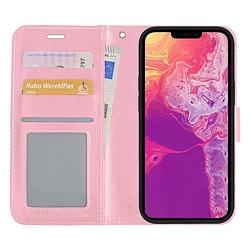 Foto van Basey iphone 13 pro hoesje bookcase kunstleer - iphone 13 pro hoes flip case book cover - licht roze