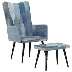Foto van Vidaxl fauteuil met voetensteun patchwork canvas blauw denim