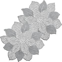 Foto van Placemats bloemen vorm - 8x - kunststof - 49 x 47 cm - zilver - placemats