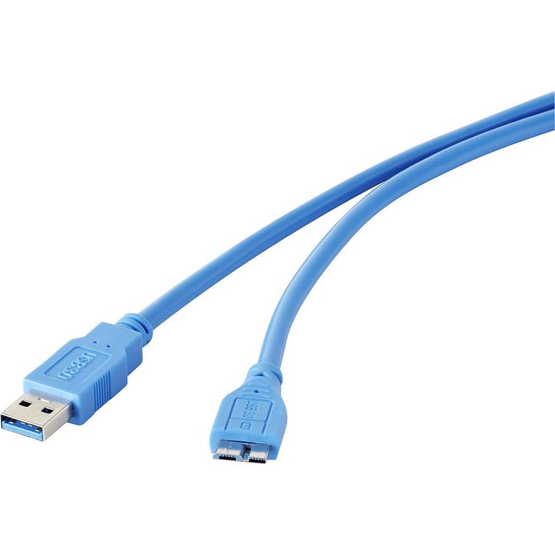 Foto van Renkforce usb 3.2 gen 1 (usb 3.0) 1.80 m blauw vergulde steekcontacten [1x usb 3.2 gen 1 stekker a (usb 3.0) - 1x micro-usb 3.2 gen 1 b stekker (usb 3.0)]