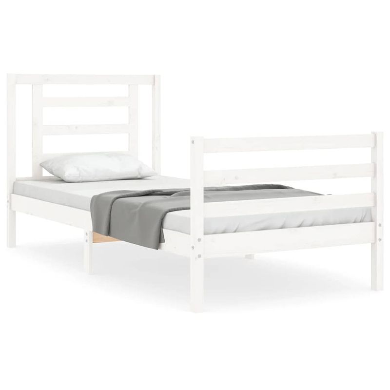 Foto van The living store wit grenenhouten bedframe - 205.5 x 105.5 x 100 cm - multiplex lattenbodem