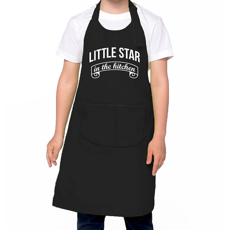 Foto van Little star in the kitchen keukenschort kinderen/ kinder schort zwart voor jongens en meisjes - feestschorten