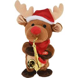Foto van Christmas decoration rendier knuffel - 21 cm - met beweging en geluid - kerstman pop