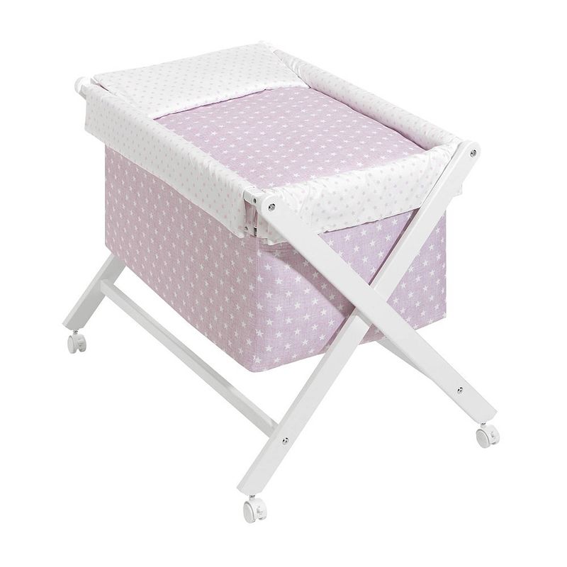 Foto van Interbaby wieg 90 x 55 cm hout/katoen roze/wit 5-delig