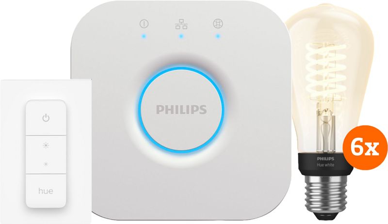 Foto van Philips hue filament white edison e27 6-pack startpakket