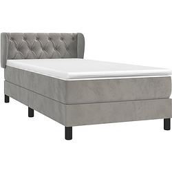 Foto van The living store boxspringbed - fluweel - pocketvering - middelharde ondersteuning - lichtgrijs - 203x83x78/88 cm -