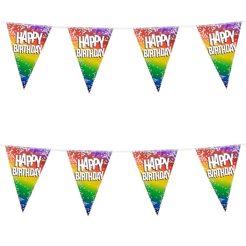 Foto van 2x stuks boland pe vlaggenlijn - 6m - happy birthday - regenboog - vlaggenlijnen