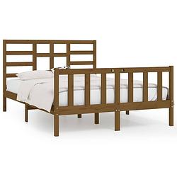 Foto van The living store houten bedframe - massief grenenhout - 205.5 x 166 x 104 cm - honingbruin