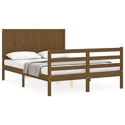 Foto van The living store bedframe - massief grenenhout - 195.5 x 125.5 x 100 cm - honingbruin - matras 120 x 190 cm