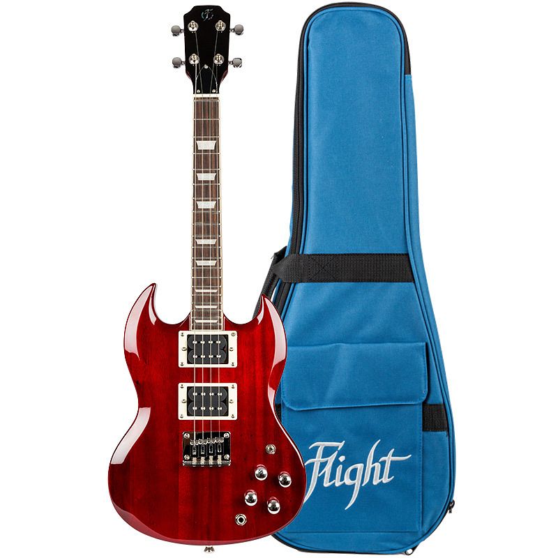 Foto van Flight rock series pioneer cherry red elektrische solidbody tenor ukelele met gigbag