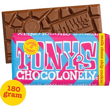 Foto van 2 voor € 4,50 | tony's chocolonely chocolate chip cookie melk 180g aanbieding bij jumbo