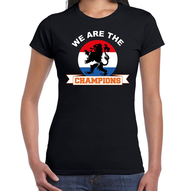 Foto van Zwart fan shirt / kleding holland we are the champions ek/ wk voor dames xs - feestshirts