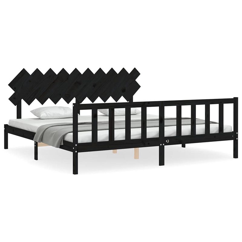 Foto van The living store bed vuren hout - 205.5 x 205.5 cm - multiplex lattenbodem - functioneel hoofd en voeteneinde - zwart