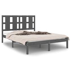 Foto van The living store houten bedframe - 140 x 200 cm - massief grenenhout - grijs - montage vereist