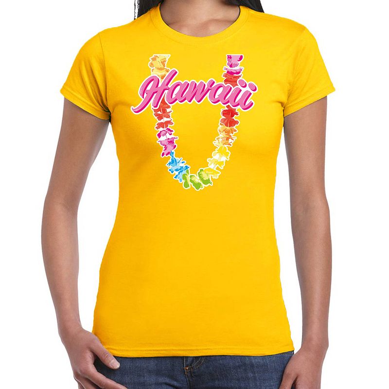 Foto van Hawaii slinger t-shirt geel voor dames xl - feestshirts