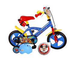 Foto van Volare kinderfiets mickey mouse - 12 inch - doortrapper - met bidonhouder - inclusief fietshelm en accessoires