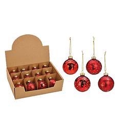 Foto van 12x stuks luxe gedecoreerde glazen kerstballen rood 6 cm - kerstbal