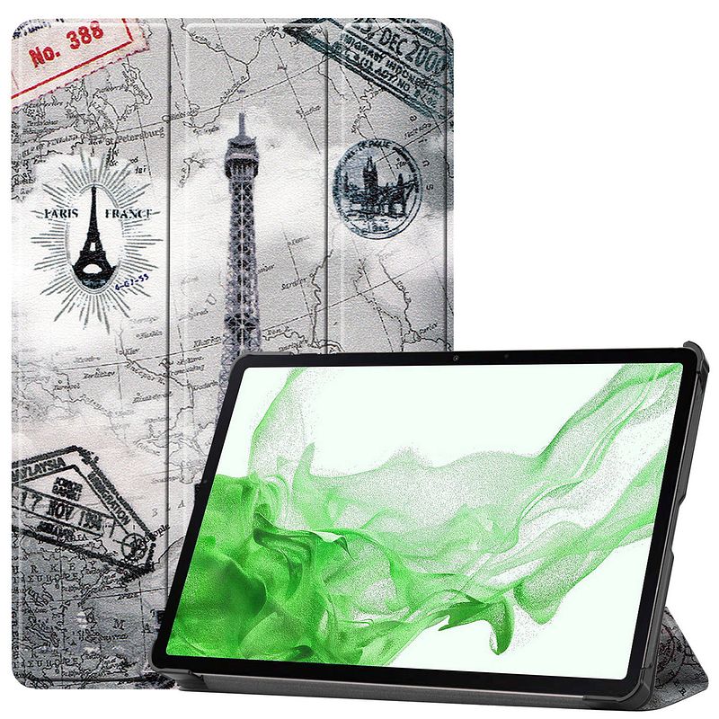 Foto van Basey samsung galaxy tab s8 plus hoesje kunstleer hoes case cover - eiffeltoren