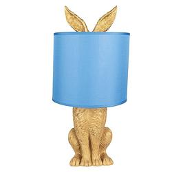 Foto van Haes deco - tafellamp - city jungle - konijn in de lamp, ø 20x43 cm - goud/blauw - bureaulamp, sfeerlamp, nachtlampje