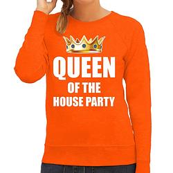 Foto van Woningsdag queen of the house party sweater / trui voor thuisblijvers tijdens koningsdag oranje dames l - feesttruien