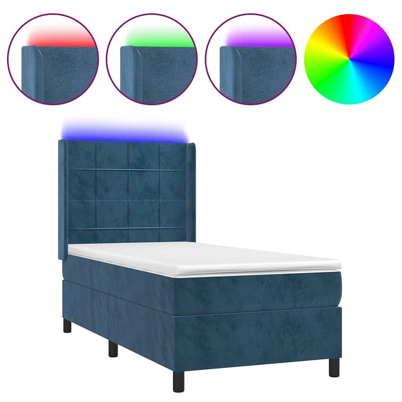 Foto van Vidaxl boxspring met matras en led fluweel donkerblauw 90x200 cm