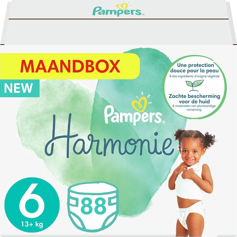 Foto van Pampers - harmonie pure - maat 6 - maandbox - 88 luiers - voordeel