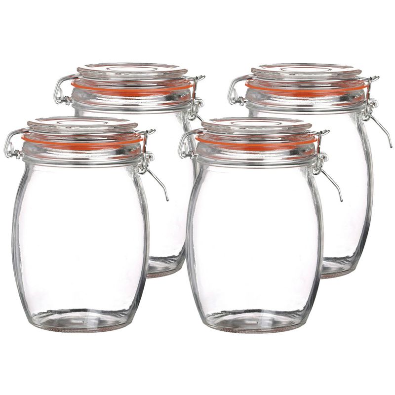 Foto van Urban living voorraadpot/bewaarpot - 4x - 1l - glas - met beugelsluiting - d10 x h17 cm - voorraadpot