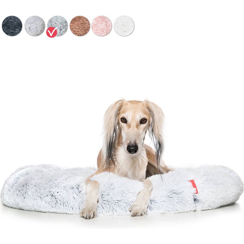 Foto van Snoozle donut hondenmand - zacht en luxe hondenkussen - wasbaar - fluffy - hondenmanden - 80cm - wolf grey