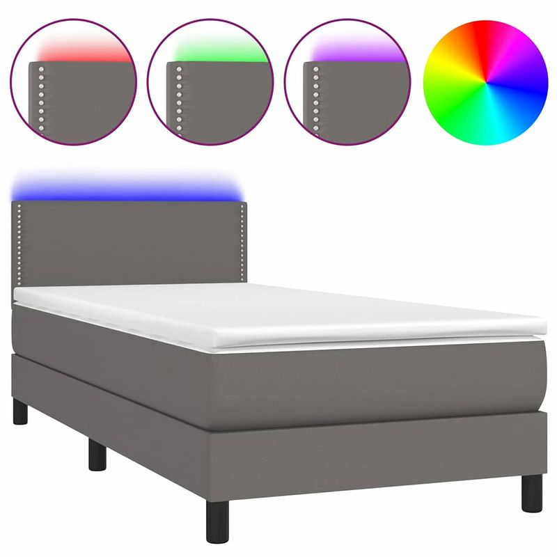 Foto van Vidaxl boxspring met matras en led kunstleer grijs 100x200 cm