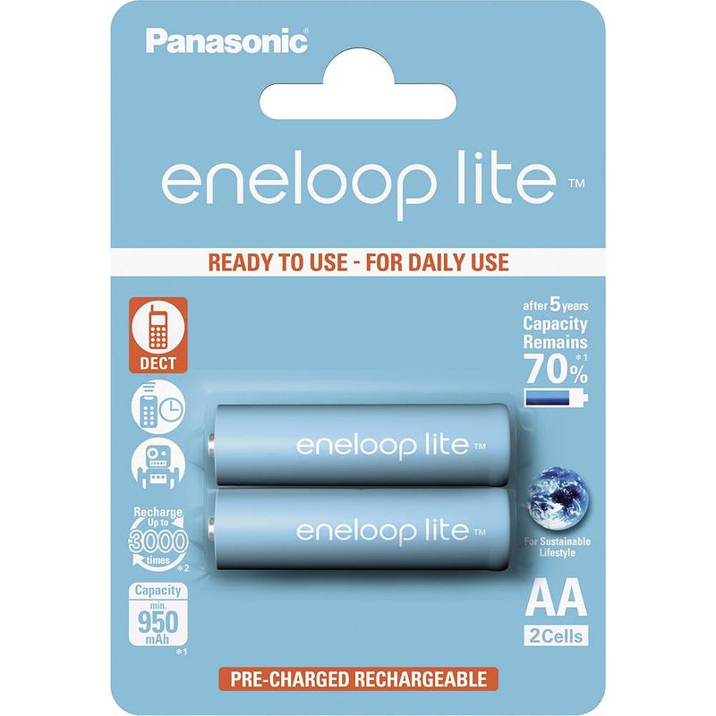 Foto van Panasonic eneloop lite hr06 oplaadbare aa batterij (penlite) nimh 950 mah 1.2 v 2 stuk(s)