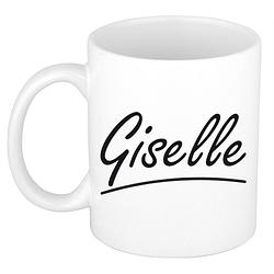 Foto van Naam cadeau mok / beker giselle met sierlijke letters 300 ml - naam mokken