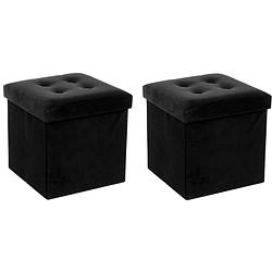 Foto van Atmosphera poef/hocker/voetenbankje - 2x - opbergbox - zwart - pu/mdf - 38 x 38 cm - poefs