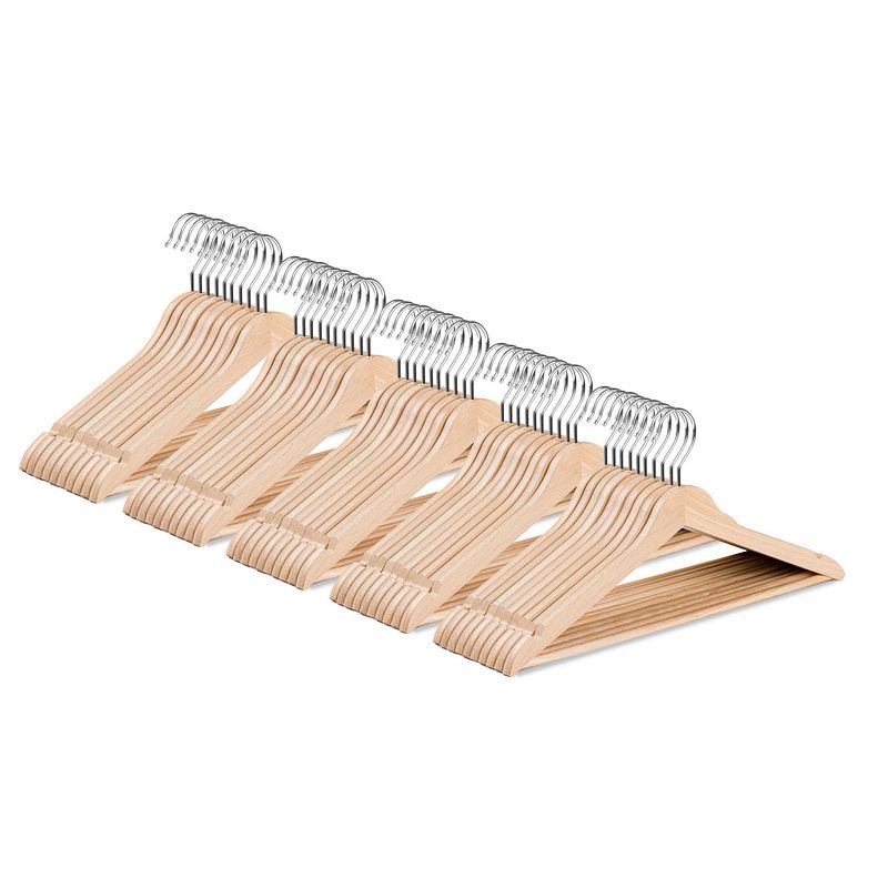 Foto van Wicotex-kledinghanger hout-kleerhanger, 50 stuks, met rok inkepingen en broekspijpen, draaibare haak, beige