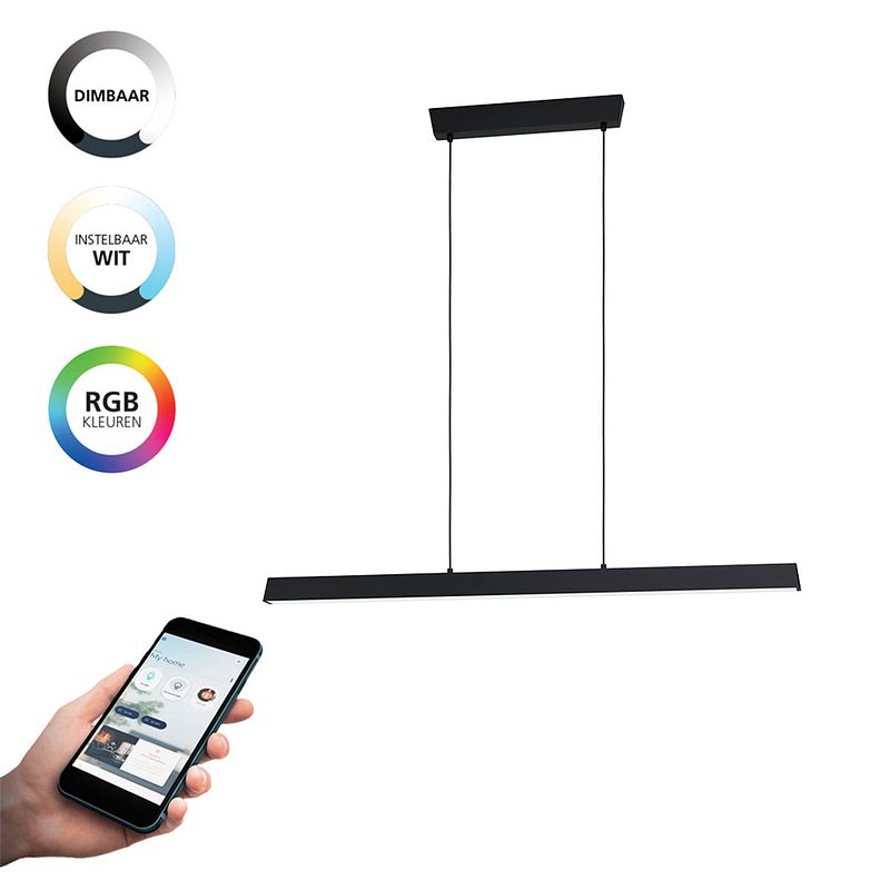 Foto van Eglo connect.z simolaris-z smart hanglamp - 122 cm - zwart/wit