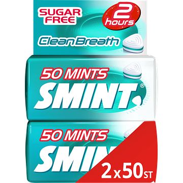 Foto van Smint clean breath intense mint pepermunt suikervrij 2 blikjes 50 stuks keelpastille bij jumbo
