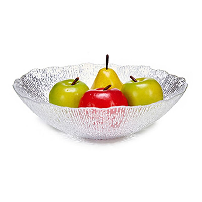 Foto van Grote fruitschaal van bewerkt glas rond 30.5 cm - fruitschalen