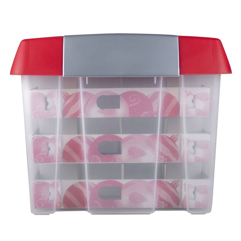 Foto van Kerst opbergbox nesta 60l + verhoogd deksel met trays voor 60 ballen - transparant rood